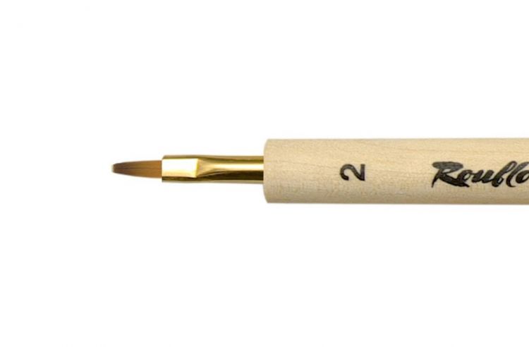 Кисть Миниатюра Синтетика имитация колонока плоская, ручка скошенная утолщенная с чернм кончиком №2 — PalitraMastera
