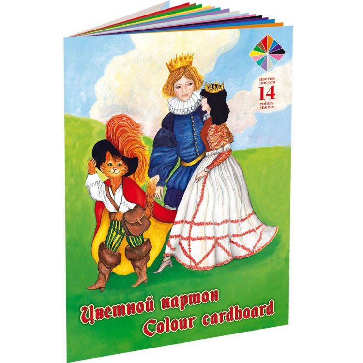 Набор для детского творчества из цветного мелованного двухстороннего картона &quot;Хитрец&quot;, формат А4,14 цв, 14 л. — PalitraMastera