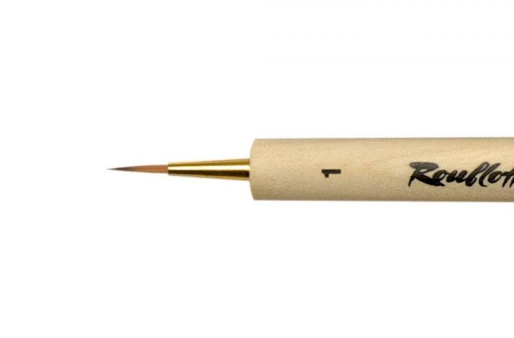 Кисть Миниатюра Синтетика имитация колонока круглая, ручка скошенная утолщенная с чернм кончиком №1 — PalitraMastera