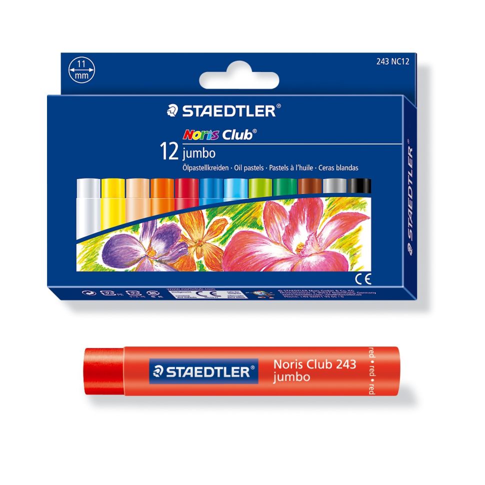 Набор пастели масляной Noris Club 243 Jumbo, в бумажной манжетке, диаметр 11 мм, 12 цв., в картонной коробке фото 1 — PalitraMastera