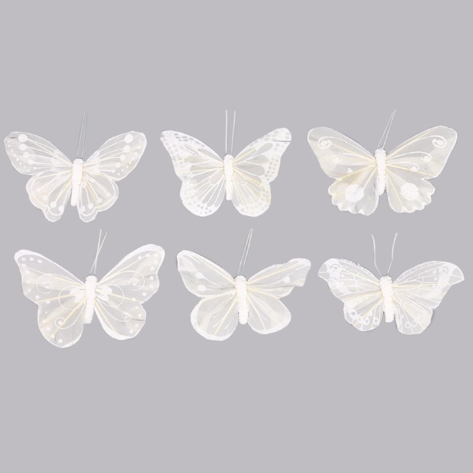 LY170130/1-6 Бабочка с клипсой 9см белый Астра фото 1 — PalitraMastera