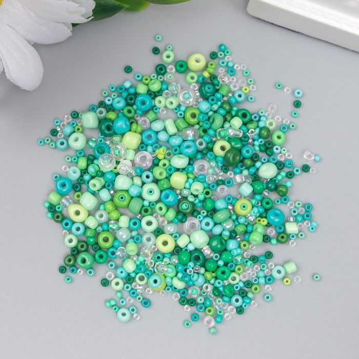 Бисер стекло 6/0 - 15/0 &quot;Ассорти зелёное&quot; d=1,5-4 мм, н-р 10гр  7463418 — PalitraMastera