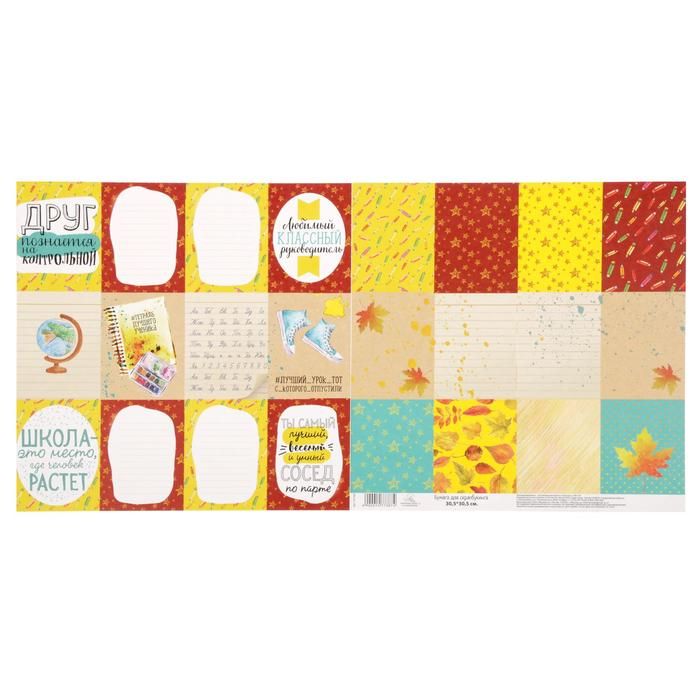 Бумага для скрапбукинга «Школа – это маленькая жизнь» Надписи на тетради 30.5 х 30.5 см 180 гр/м2 — PalitraMastera