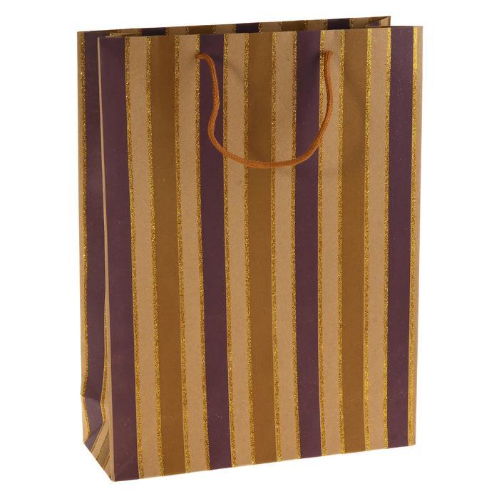 Пакет крафт "Полоска" 12 см × 15,5 см × 5,5 см (строгий коричнево-бордовый с золотом) фото 1 — PalitraMastera