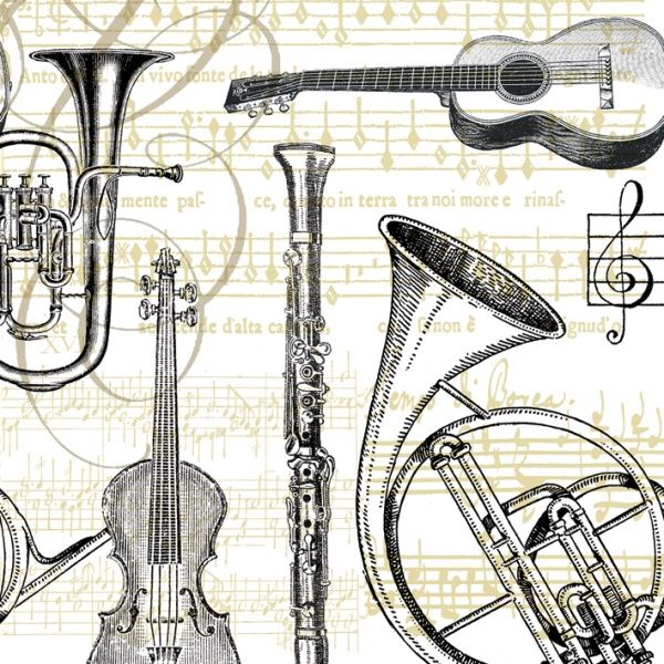 Салфетка для декупажа 25 х 25 см Музыкальные инструменты АКЦИЯ!!! фото 1 — PalitraMastera