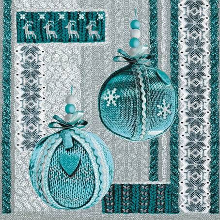 Салфетки - трехслойные,  коллекция &quot;Рождественский обед&quot;, Maki , 20 шт., 33х33 см. (вязаные шарики) — PalitraMastera