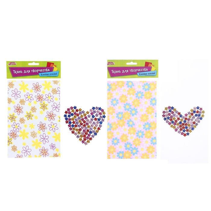 Ткань на клеевой основе для декора №6, размер листа: 21*14.5 см + стразы 5 г, цвета МИКС — PalitraMastera