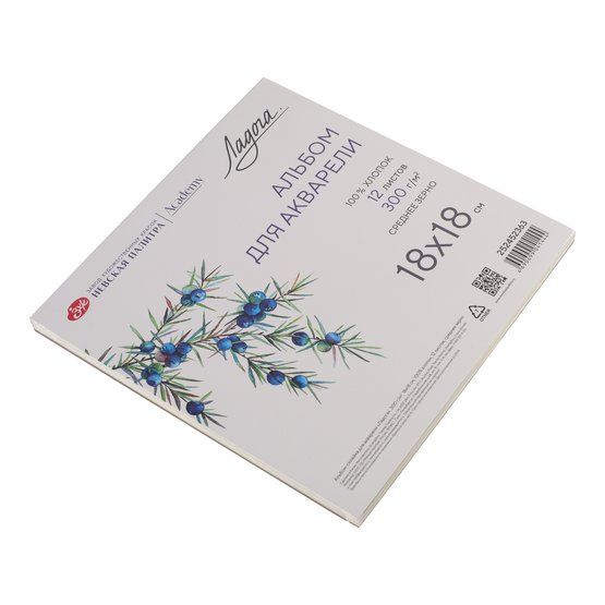 Альбом-склейка для акварели &quot;Ладога&quot;, 300 г/м2, 18х18 см, 100% хлопок, 12 листов, среднее зерно — PalitraMastera