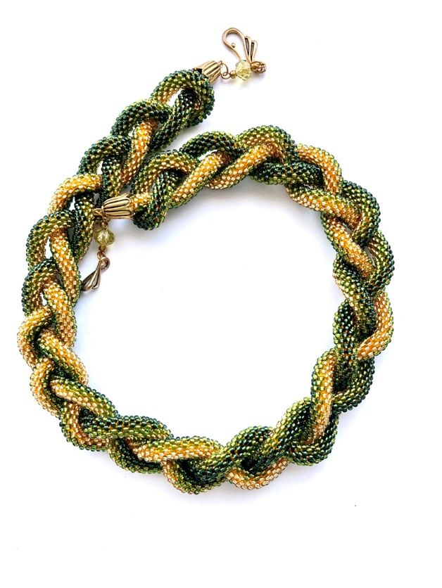 Колье «Коса» (зелено/ золотая) фото 1 — PalitraMastera