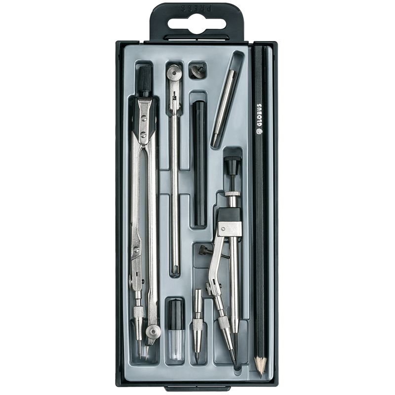 Готовальня Globus "Technica", 9 предметов, циркуль 125мм, пластиковый футляр фото 1 — PalitraMastera