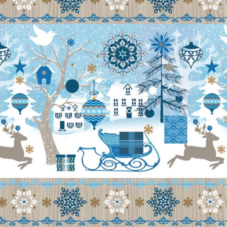 Салфетки - трехслойные,  коллекция "Рождественский обед", Maki, 20 шт., 33х33 см, бежево-голубой орн фото 1 &mdash; PalitraMastera