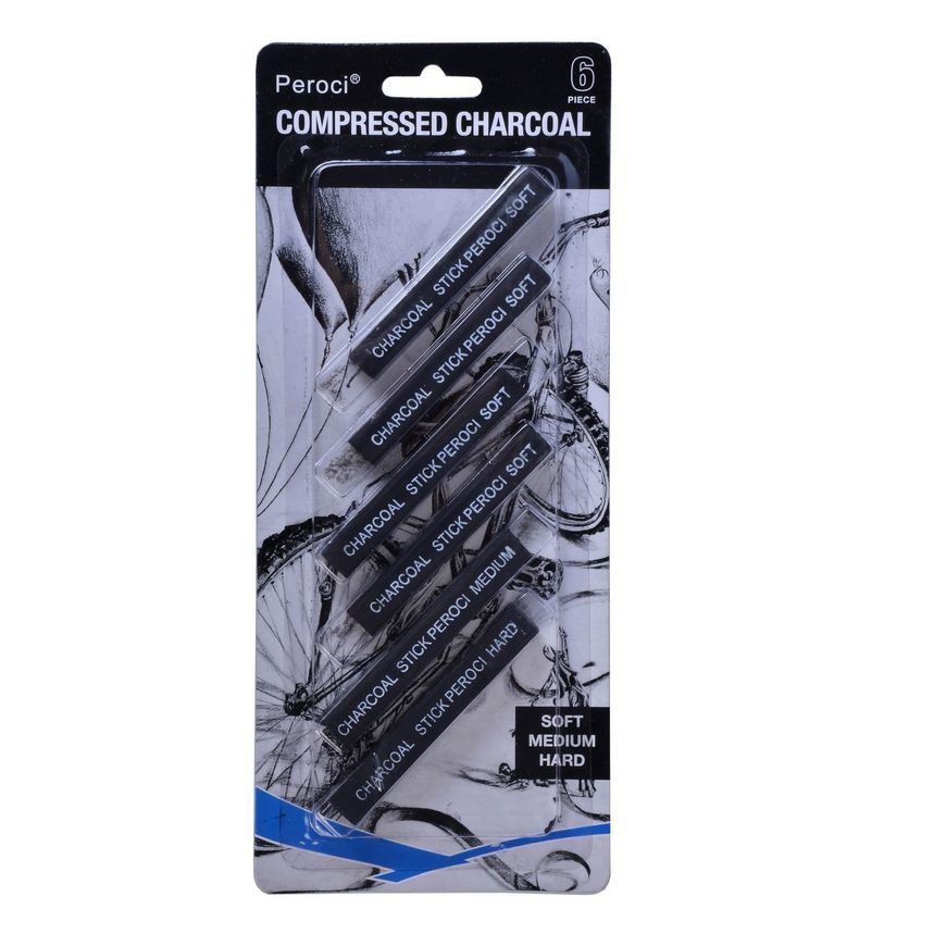 Набор угля прессованного, 6 шт., (мягкий 4 шт, средний 1шт, твердый 1 шт) в блистере фото 1 &mdash; PalitraMastera