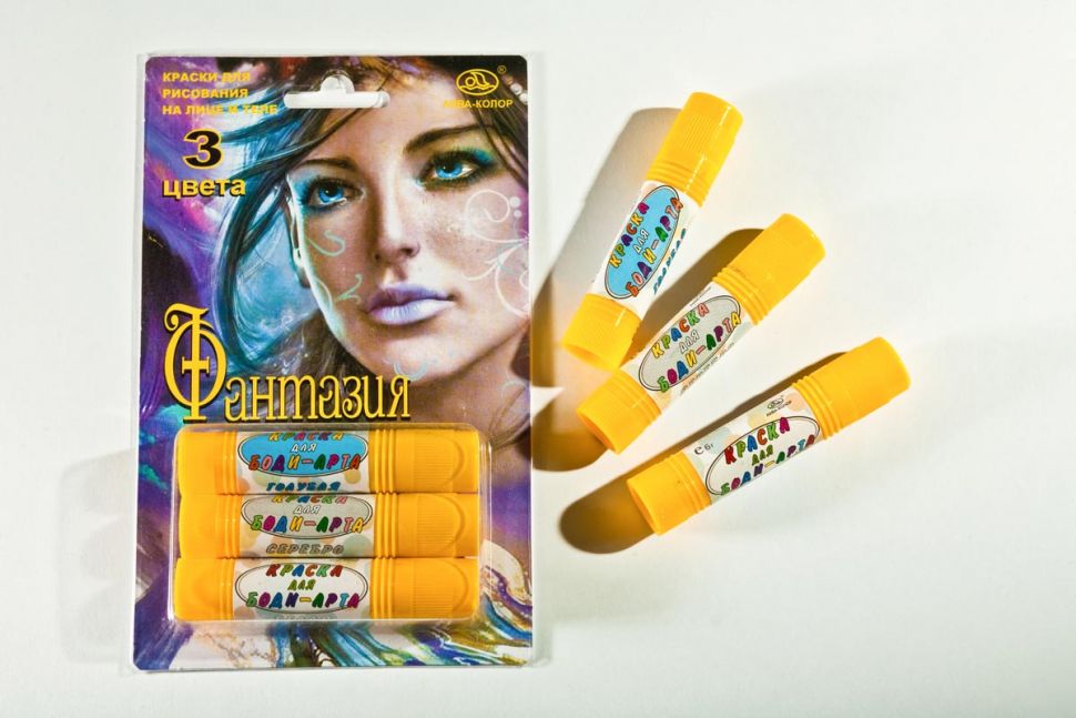 Краска для лица и тела мелки 3 цвета Аква-Колор "Фантазия" 3 штуки*8г--- фото 1 &mdash; PalitraMastera