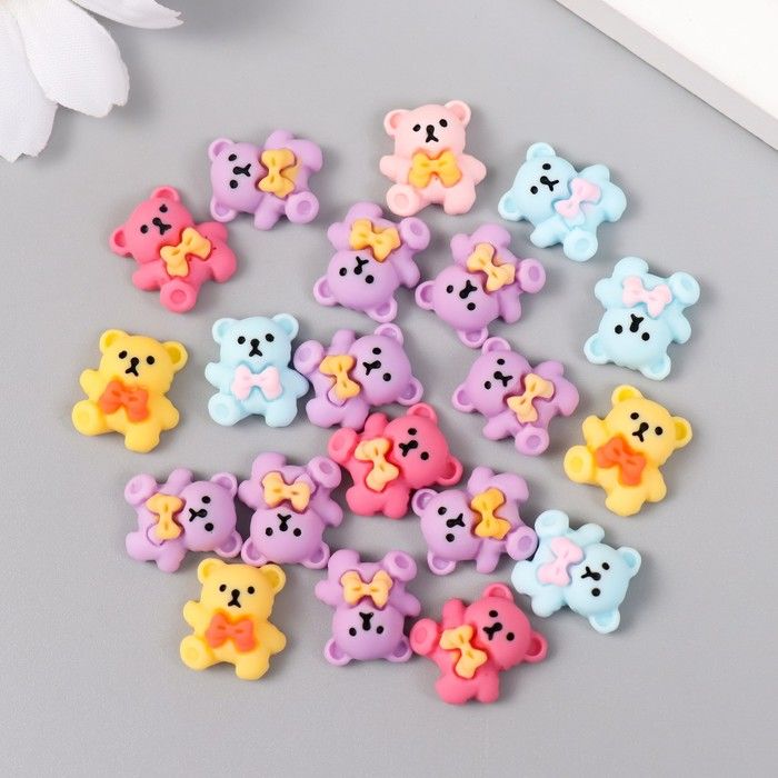 Декор для творчества пластик "Медвежонок с бантом" МИКС 1,3х1,4 см  9517185 фото 1 — PalitraMastera