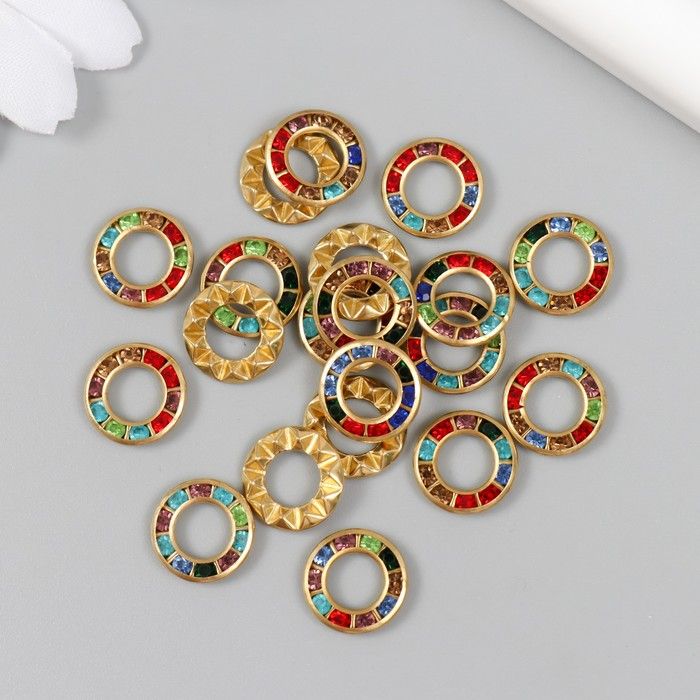 Декор для творчества пластик "Кольцо цветные кристаллы" набор 20 шт 1,2х1,2 см  9750927 фото 1 — PalitraMastera