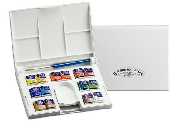 Набор акварели компактный Cotman (14 маленьких кюветов, кисть Cotman серии 111 для акварели), в пластиковой коробке фото 1 &mdash; PalitraMastera