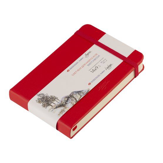 Скетчбук для набросков &quot;Ладога&quot;, красный, жесткая обложка с резинкой, 140 г/м2, 14х9 см, 80 листов, цвет бумаги слоновая кость — PalitraMastera