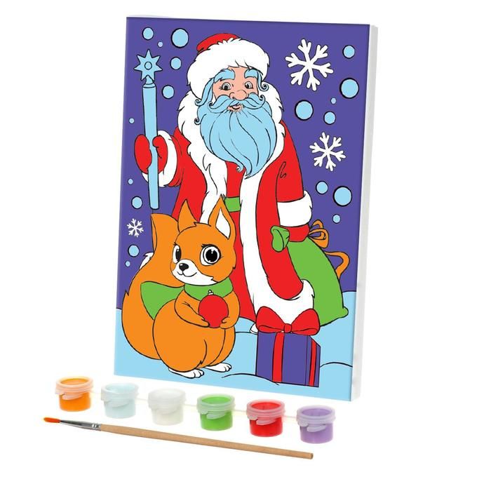Роспись по холсту «Дед Мороз и белочка» 15х21 фото 1 — PalitraMastera