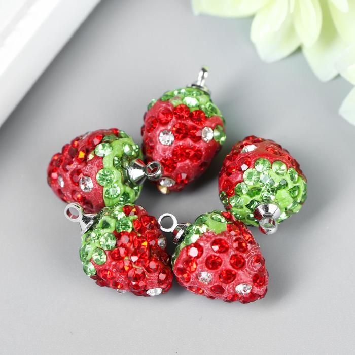 Декор для творчества пластик &quot;Клубничка с петелькой&quot; набор 5 шт 1х1,4 см  4780340 — PalitraMastera