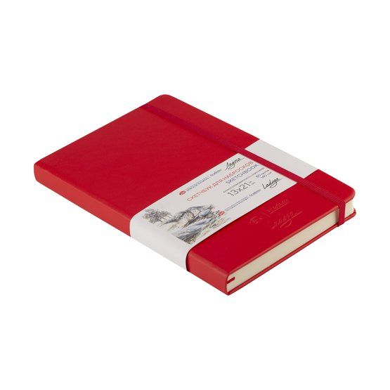 Скетчбук для набросков &quot;Ладога&quot;, красный, жесткая обложка с резинкой, 140 г/м2, 13х21 см, 80 листов, цвет бумаги слоновая кость — PalitraMastera