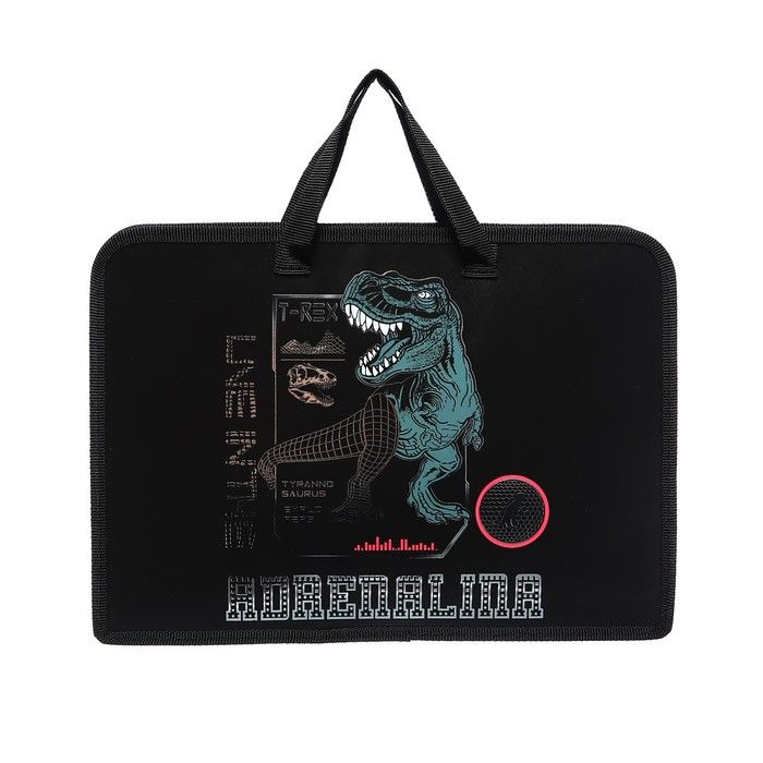 Папка с ручками А4, 340 х 245 х 75 мм, пластиковая, ПТ-14-4-12 &quot;Кибер дино&quot; (объемный 3D-рисунок с эффектом металлика) 71213 — PalitraMastera