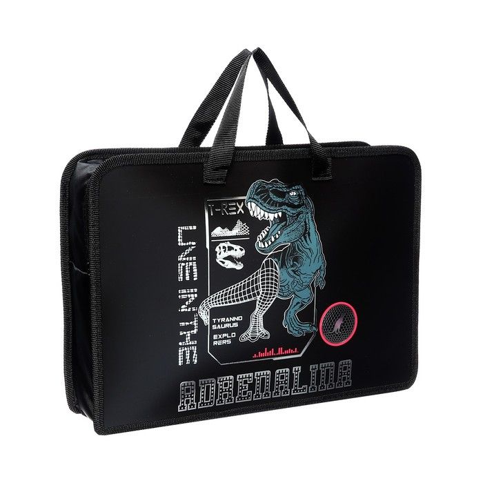 Папка с ручками А4, 340 х 245 х 75 мм, пластиковая, ПТ-14-4-12 &quot;Кибер дино&quot; (объемный 3D-рисунок с эффектом металлика) 71213 — PalitraMastera