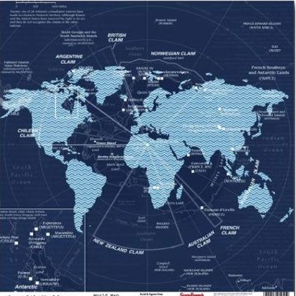 Бумага для скрапбукинга 30,5х30,5 см 180 гр/м Вокруг Света Карта Мира 10шт*уп — PalitraMastera