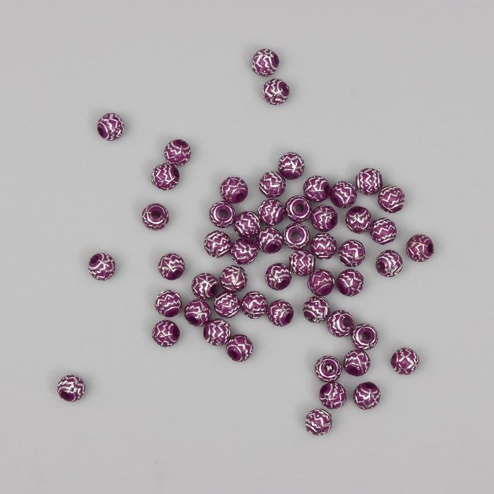 Бусины для творчества пластик «Шар зиг-заг», бордово-серебристые, набор 20 г 0.6х0.6 см &mdash; PalitraMastera