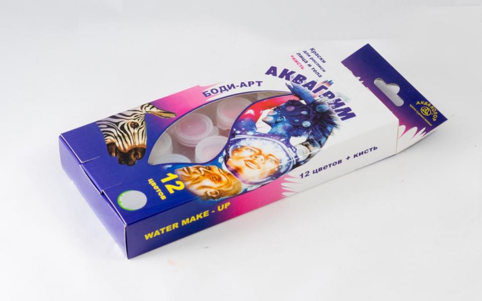 Краски худож. для росписиАквагрим 12цв.36мл с кист фото 1 &mdash; PalitraMastera