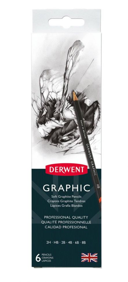 Набор графитных карандашей Graphic, шестигранный корпус 6,9 мм, грифель - 3,5 мм, степени твердости - HB, 2B, 4B, 6B, 8B, 2H, 6 шт. в металлическом пенале + точилка фото 1 &mdash; PalitraMastera