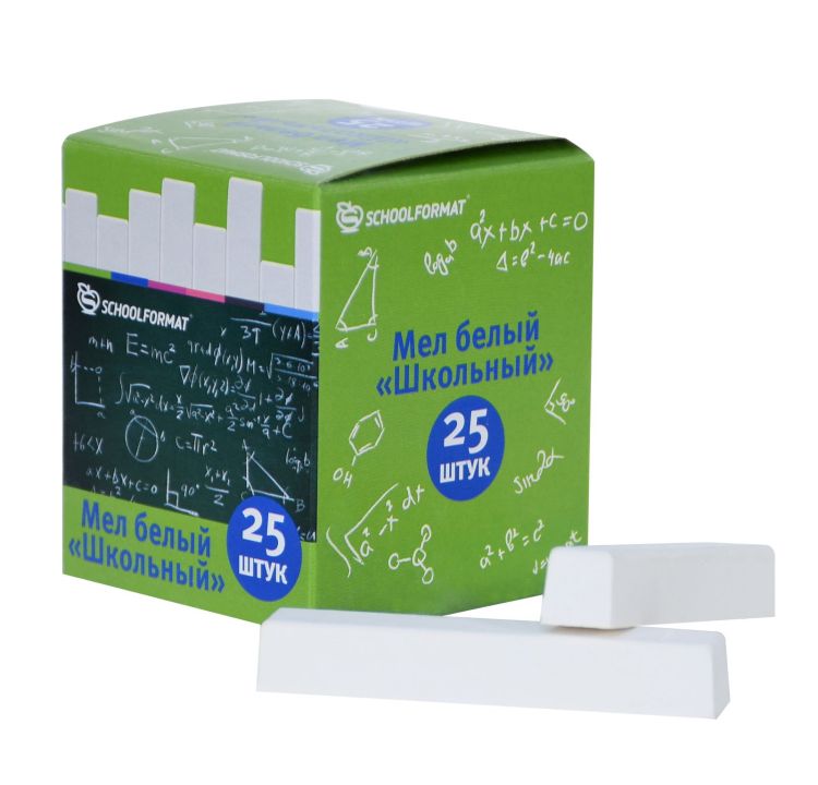 Мелки белые Schoolformat школьные 25 шт квадратные карт. уп. — PalitraMastera