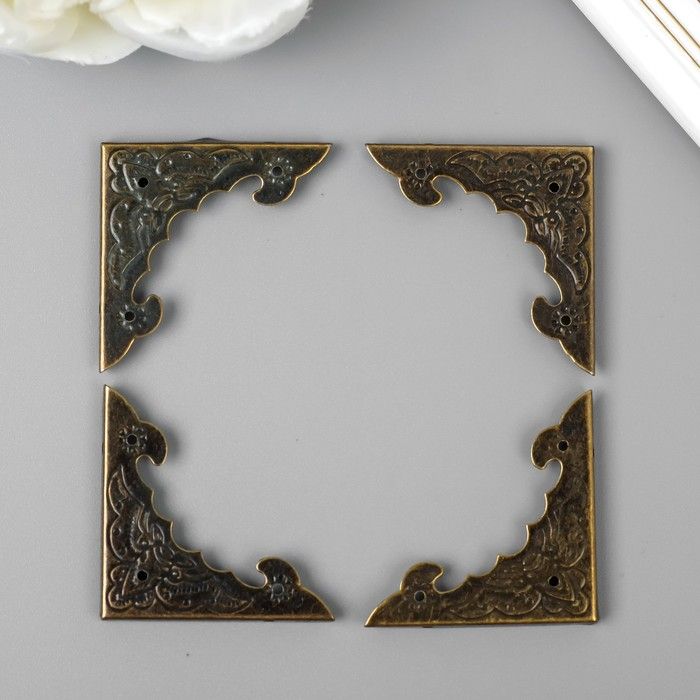 Уголок металл &quot;Рельефный&quot; бронза набор 4 шт 3,8х3,8 см 2272569 — PalitraMastera