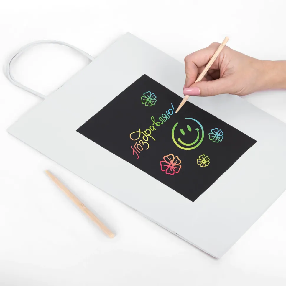 Пакет подарочный КОМПЛЕКТ  26x13x32см скретч-слой+стилус, "White Kraft", ЗОЛОТАЯ СКАЗКА,591969 фото 1 &mdash; PalitraMastera