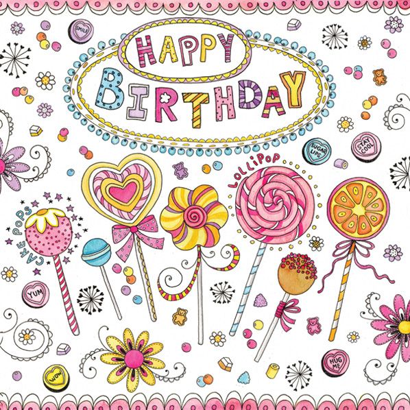 Салфетки - трехслойные, Daisy, Happy Birthday, леденцы на палочках — PalitraMastera