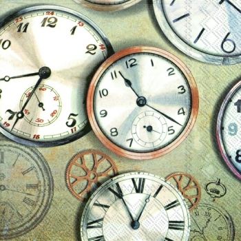 Салфетки бумажные для декупажа, 33х33 см, "Часы - циферблаты", упаковка 20 шт. фото 1 &mdash; PalitraMastera