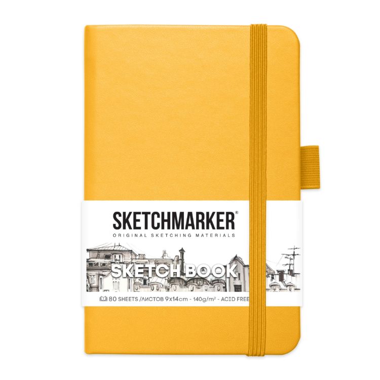 Блокнот для зарисовок Sketchmarker 140г/кв.м 9*14см 80л твердая обложка Желтый &mdash; PalitraMastera