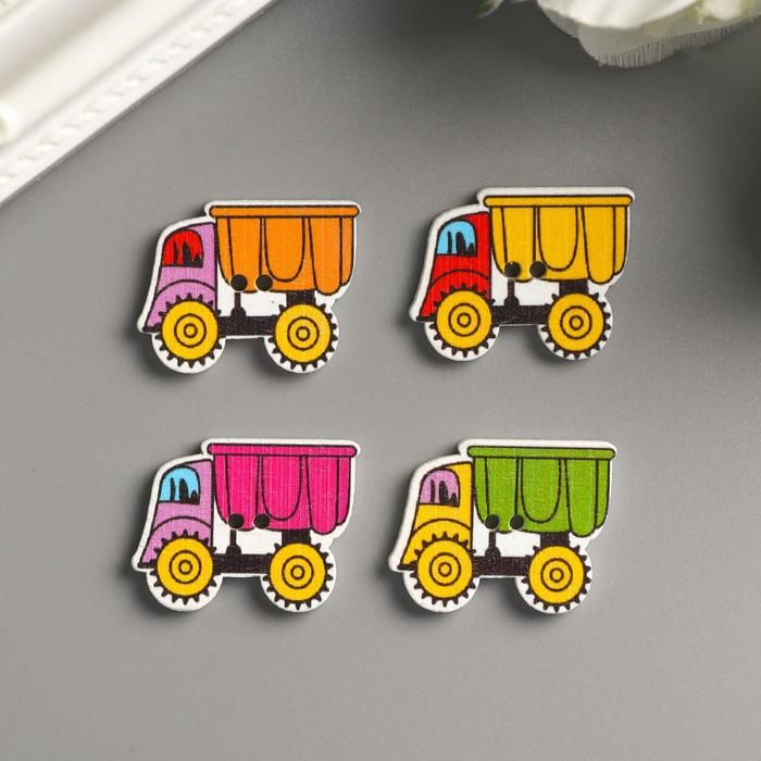 Набор пуговиц декоративных дерево &quot;Грузовички&quot; набор 10 шт МИКС 2х2,5 см 3566007 — PalitraMastera