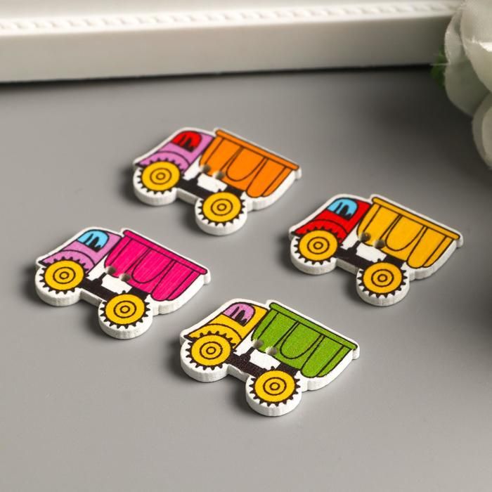 Набор пуговиц декоративных дерево &quot;Грузовички&quot; набор 10 шт МИКС 2х2,5 см 3566007 — PalitraMastera