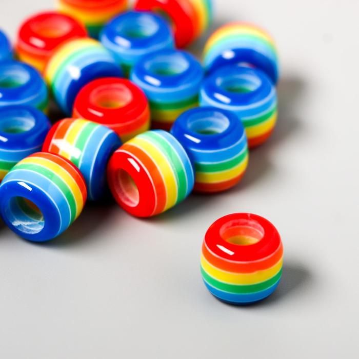 Бусины для творчества пластик «Полосатый цилиндр с синим», набор 20 шт., 1х1.2х1.2 см &mdash; PalitraMastera