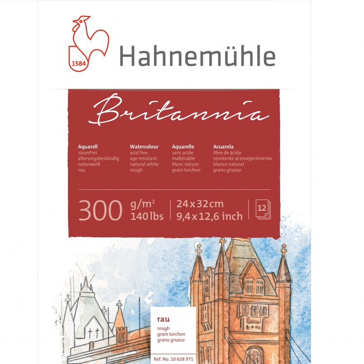 Hahnemuhle Альбом-склейка для акварели &quot;Britannia&quot;, 300 г/м2, 24х32 см, 12 л, целлюлоза 100%, крупное зерно &quot;холст&quot; — PalitraMastera