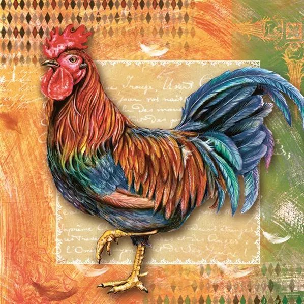 Салфетки - трехслойные, коллекция &quot;Ланч каждый день&quot;, Maki, петух на оранжевом — PalitraMastera