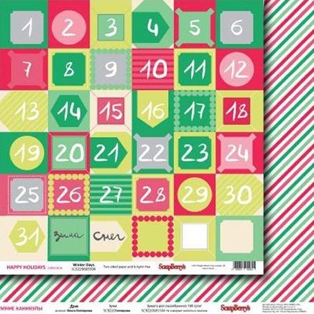 Бумага для скрапбукинга 30,5х30,5 см 180 гр/м двусторон Зимние Каникулы Дни, 1 лист, 10 шт*уп фото 1 — PalitraMastera