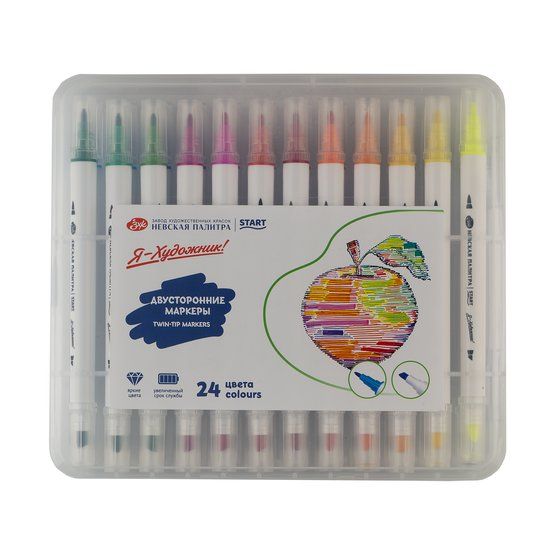 Набор маркеров двусторонних "Я-Художник!" в пластиковом пенале, перо широкое/пуля, 24 цвета &mdash; PalitraMastera