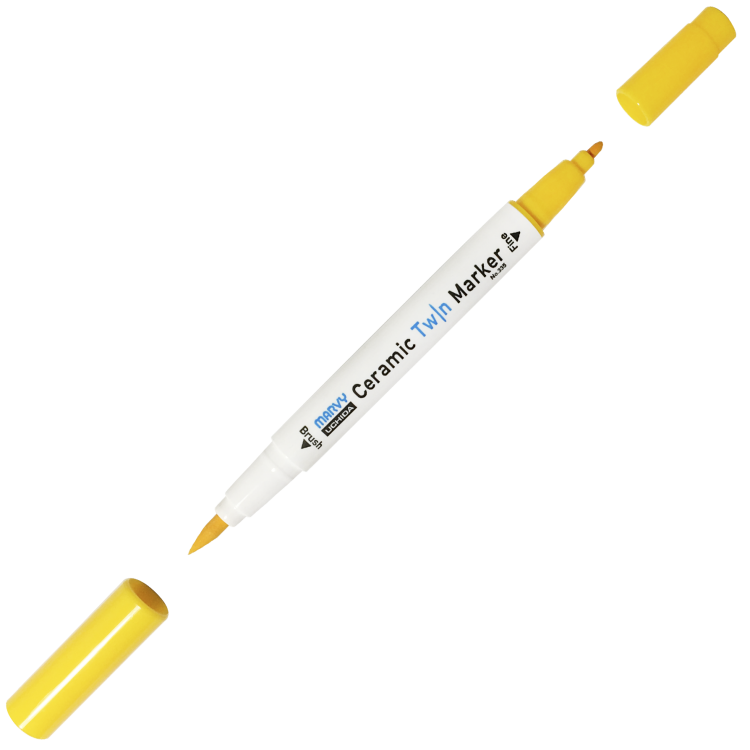 Маркер для керамики запекаемый, двустор., кисть/ 1мм желт. MAR335/5 /Marvy — PalitraMastera