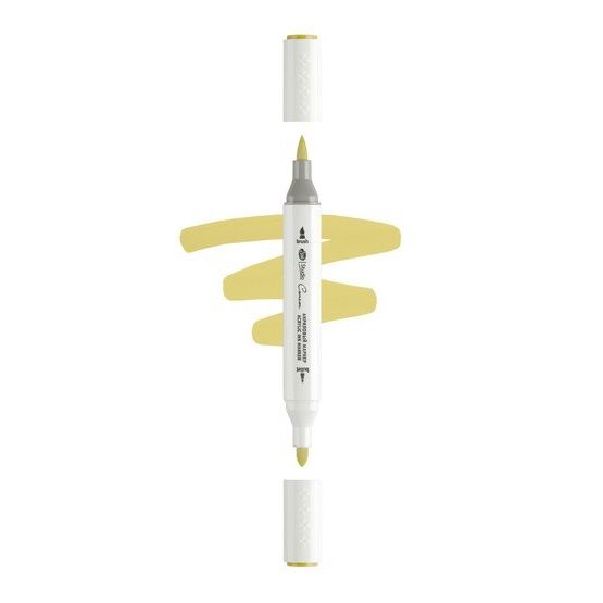 Маркер акриловый двусторонний &quot;Сонет&quot;, перо кисть/пуля, жёлтый травяной — PalitraMastera