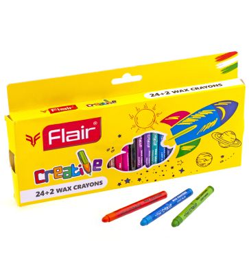 Восковые мелки круглые FLAIR CREATIVE набор 24+2 цветов, картон, европодвес фото 1 — PalitraMastera
