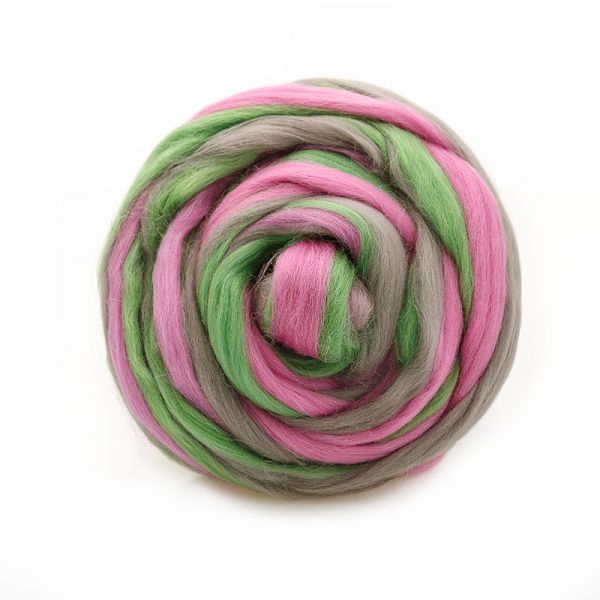 Гребенная лента полутонкая шерсть мультиколор (6026, мультиколор)мор водоросли/орхидея/серый фото 1 &mdash; PalitraMastera