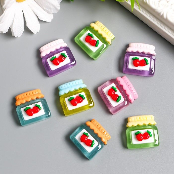 Декор для творчества пластик &quot;Варенье клубничное в банке&quot; 1 шт МИКС 2х2,1х0,7 см  9135340 — PalitraMastera