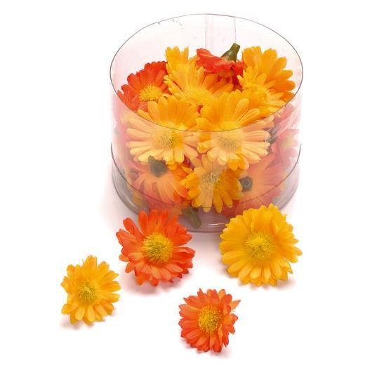 Цветы для декорирования "Маргаритки"в пластиковом боксе, ткань,пластик, 2,5 - 3см, 40шт,  оранжевый . фото 1 — PalitraMastera