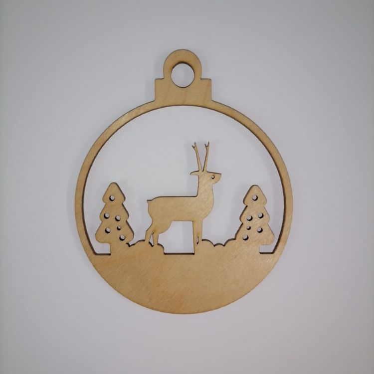 Деревянная заготовка из фанеры Игрушка на ёлку &quot;Шарик с оленем&quot;, 10 см--- — PalitraMastera